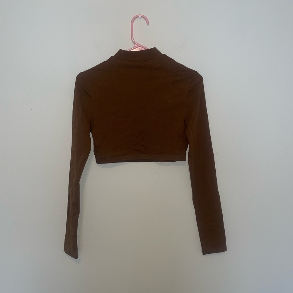 SHEIN Brown Cropped Mock Neck Long Sleeve Top Size Small - Picture 3 of 4